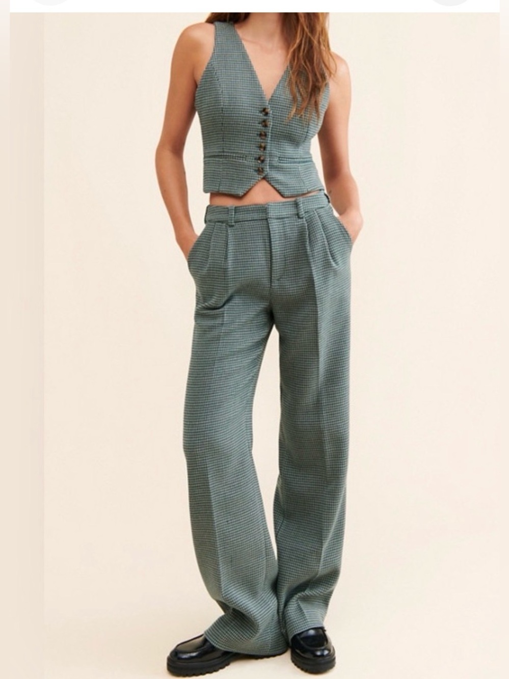 Like New! Favorite Daughter Agnes Houndstooth Trousers Green In Size 10